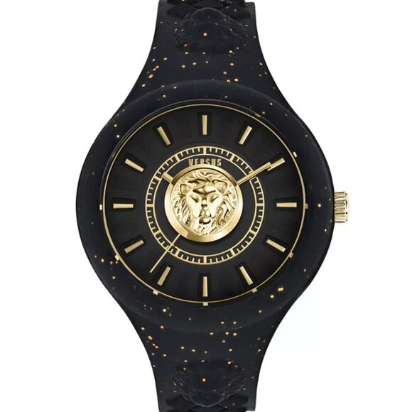 NWT Versace Versus Women's Fire Island Lion Glitter Black Silicone Strap Watch